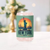 Retro New York City Skyline with Statue of Liberty