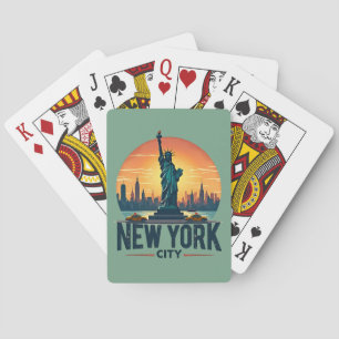 Retro New York City Skyline with Statue of Liberty Playing Cards
