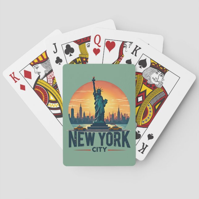 Retro New York City Skyline with Statue of Liberty Playing Cards (Back)