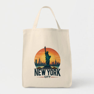 Retro New York City Skyline with Statue of Liberty Tote Bag