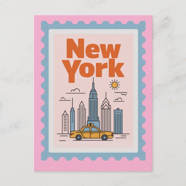 Retro New York City Travel Minimalist Skyline  Postcard (Front)