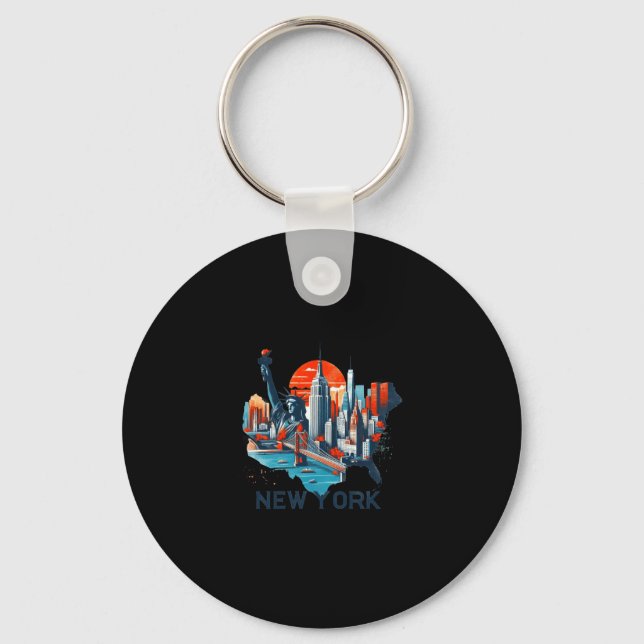 Retro New York Skyline Silhouette  Key Ring (Front)