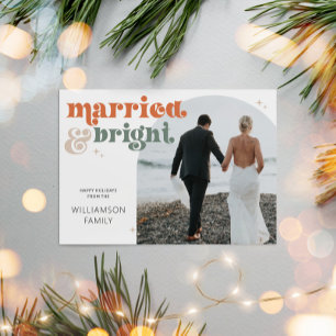 Retro Newlywed Arch Photo Married & Bright Holiday Postcard