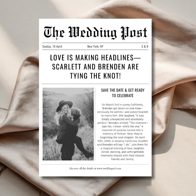 Retro Newspaper Affordable Vintage Wedding Photo Save The Date (Creator Uploaded)