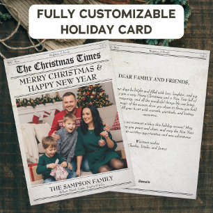 Retro Newspaper Christmas Photo Family Greeting Holiday Card