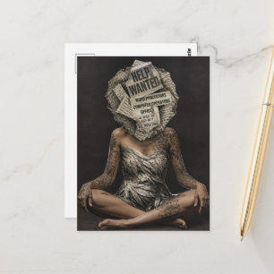 Retro Newspaper Flower Headed Woman Collage Postcard