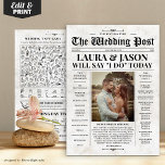 Retro Newspaper Wedding Program with Timeline Card<br><div class="desc">Make your wedding stand out from the ordinary with this beautiful classic newspaper program. Looking for a unique way to display your wedding program? Your guests will be impressed and will enjoy reading your special wedding newspaper. The timeline icons can be moved to customise the program according to your planned...</div>