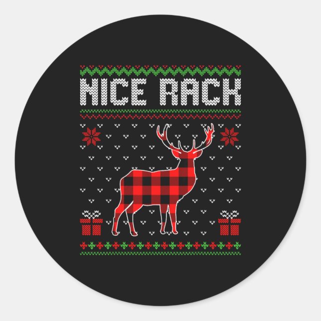 Retro Nice Rack Ugly Christmas Sweater Couples Mat Classic Round Sticker (Front)