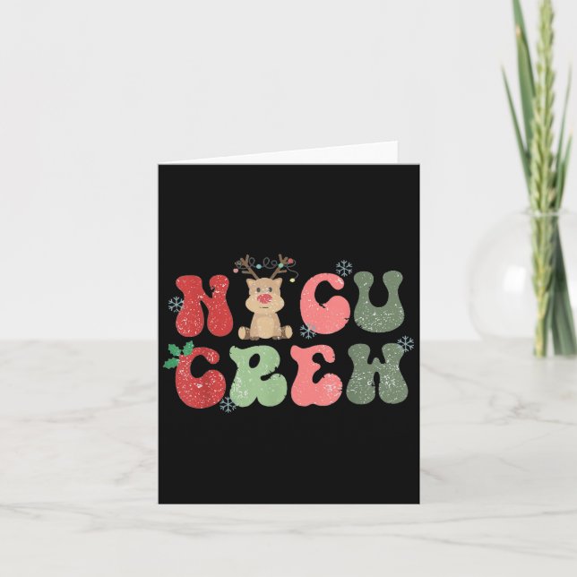 Retro Nicu Crew Christmas Lights Reindeer Neonatal Card (Front)
