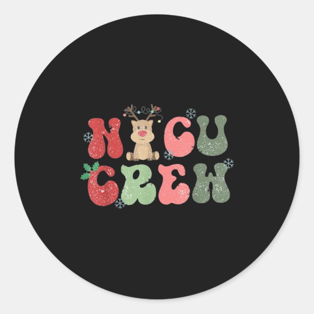 Retro Nicu Crew Christmas Lights Reindeer Neonatal Classic Round Sticker (Front)