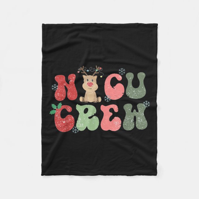 Retro Nicu Crew Christmas Lights Reindeer Neonatal Fleece Blanket (Front)