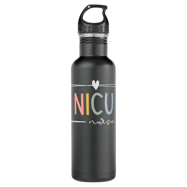 Retro NICU Nurse ICU Neonatal Rainbow Team Tiny Hu 710 Ml Water Bottle (Front)