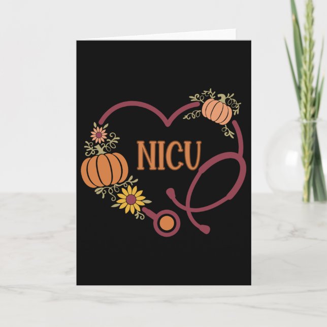 Retro Nicu Nurse Stethoscope Heart Pumpkin Fall Th Card (Front)