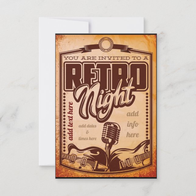 Retro Night Invitation Flat Card (Front)