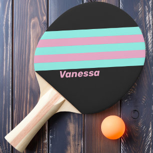 Retro Night Prism Stripes with Name Ping Pong Paddle