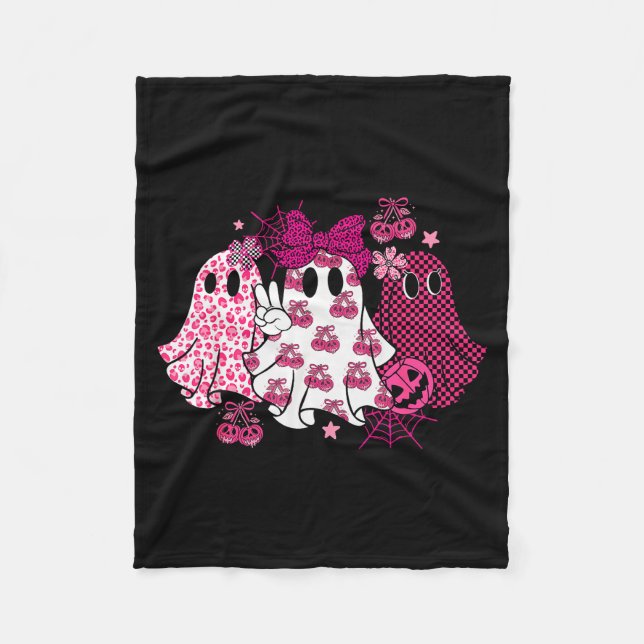 Retro Nk Leopard Pumpkin Ghost Halloween Women Gir Fleece Blanket (Front)