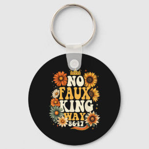 Retro No Faux King Way Funny Retro Sunflower Crown Key Ring