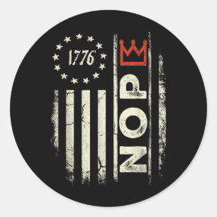 Retro No Kings Protest Sign Vertical American Flag Classic Round Sticker