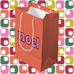 Retro Noel Message 1970s Lettering Pink Orange Medium Gift Bag