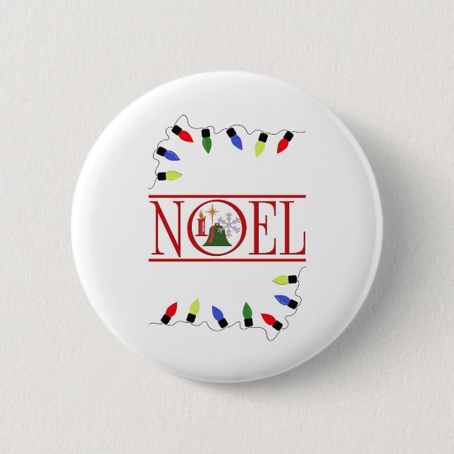retro NOEL string of lights 6 Cm Round Badge (Front)