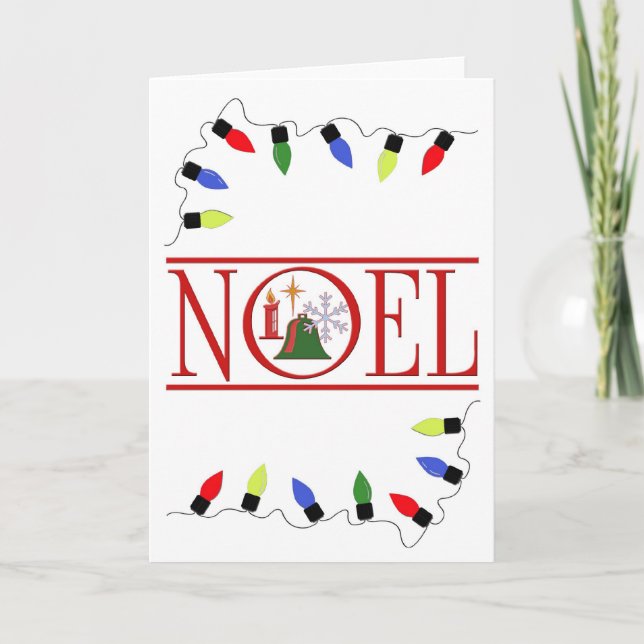 retro NOEL string of lights Holiday Card (Front)