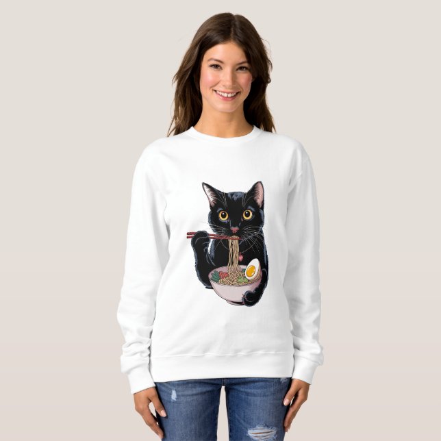 Retro Noodle Ramen Cat Sweatshirt (Front Full)