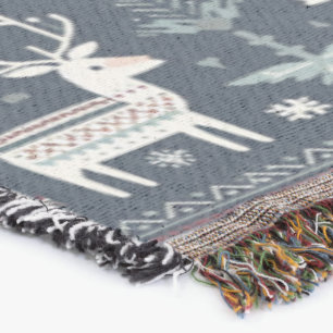 Retro Nordic Reindeer pattern Throw Blanket