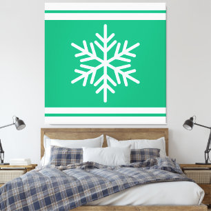 Retro Nordic Snowflake Blue Green White Stripes Canvas Print