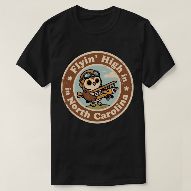 Retro North Carolina Badge_ Owl with Miniature Air T-Shirt (Design Front)