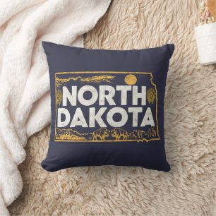 Retro North Dakota Silhouette Cushion