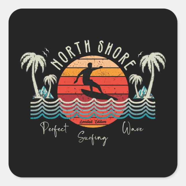 Retro North Shore Surfing  Square Sticker (Front)