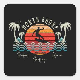 Retro North Shore Surfing Square Sticker