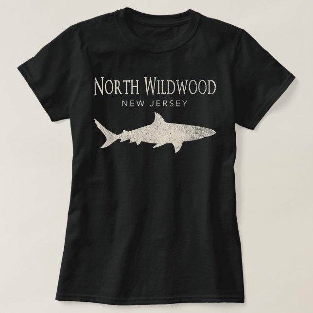 Retro North Wildwood NJ Shark  T-Shirt (Design Front)