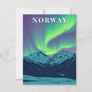 Retro Norway Northern Lights Aurora Borealis Postcard