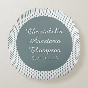 Retro Nostalgic Green Polka Dot Birth Stats Round Cushion