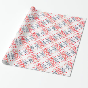Retro Nostalgic Merry Christmas Snowflakes Script Wrapping Paper