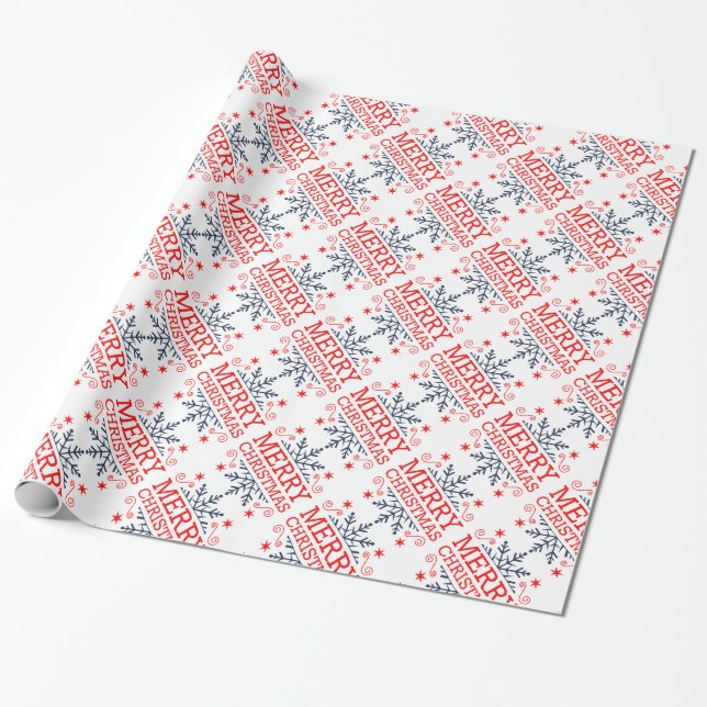 Retro Nostalgic Merry Christmas Snowflakes Script Wrapping Paper (Unrolled)