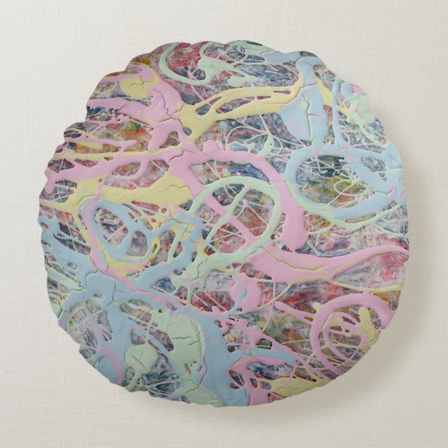Retro Nouveau art Deco inspired pastel abstract Round Cushion (Front)