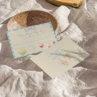 Retro Nouveau Art Hand Drawn Watercolor Wedding RSVP Card