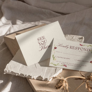 Retro Nouveau Art Vintage Floral Aesthetic Wedding RSVP Card