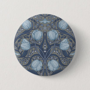Retro Nouveau Tulips in blue and pewter 6 Cm Round Badge