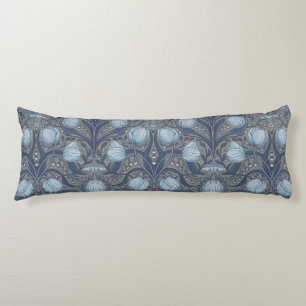 Retro Nouveau Tulips in blue and pewter Body Cushion