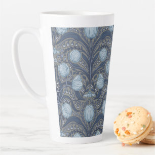 Retro Nouveau Tulips in blue and pewter Latte Mug