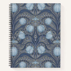 Retro Nouveau Tulips in blue and pewter Notebook