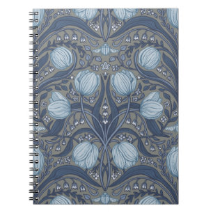 Retro Nouveau Tulips in blue and pewter Notebook