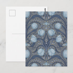 Retro Nouveau Tulips in blue and pewter Postcard