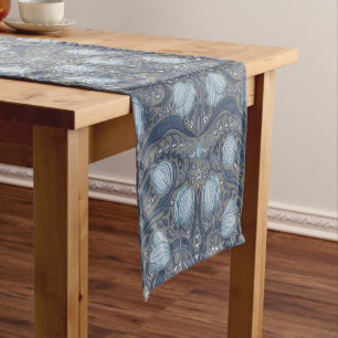 Retro Nouveau Tulips in blue and pewter Short Table Runner