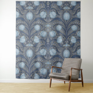 Retro Nouveau Tulips in blue and pewter Tapestry