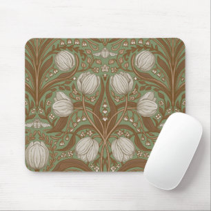 Retro Nouveau Tulips in orange and teal Mouse Mat