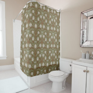 Retro Nouveau Tulips in orange and teal Shower Curtain